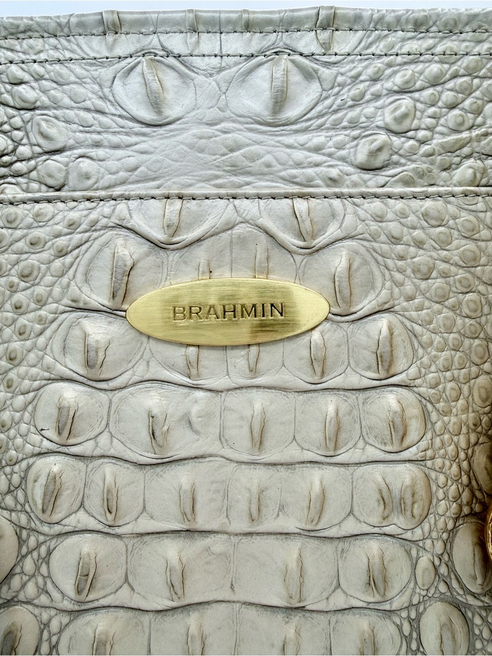 Brahmin Melbourne Croc Embossed Leather Tote Bag Linen Cream Gold - Picture 10 of 13